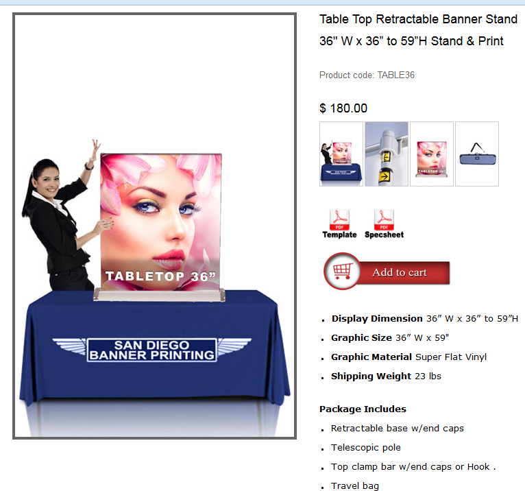Table Top Retractable Banner Stand 36″ x 36″ to 59″ Indoor / Outdoor
