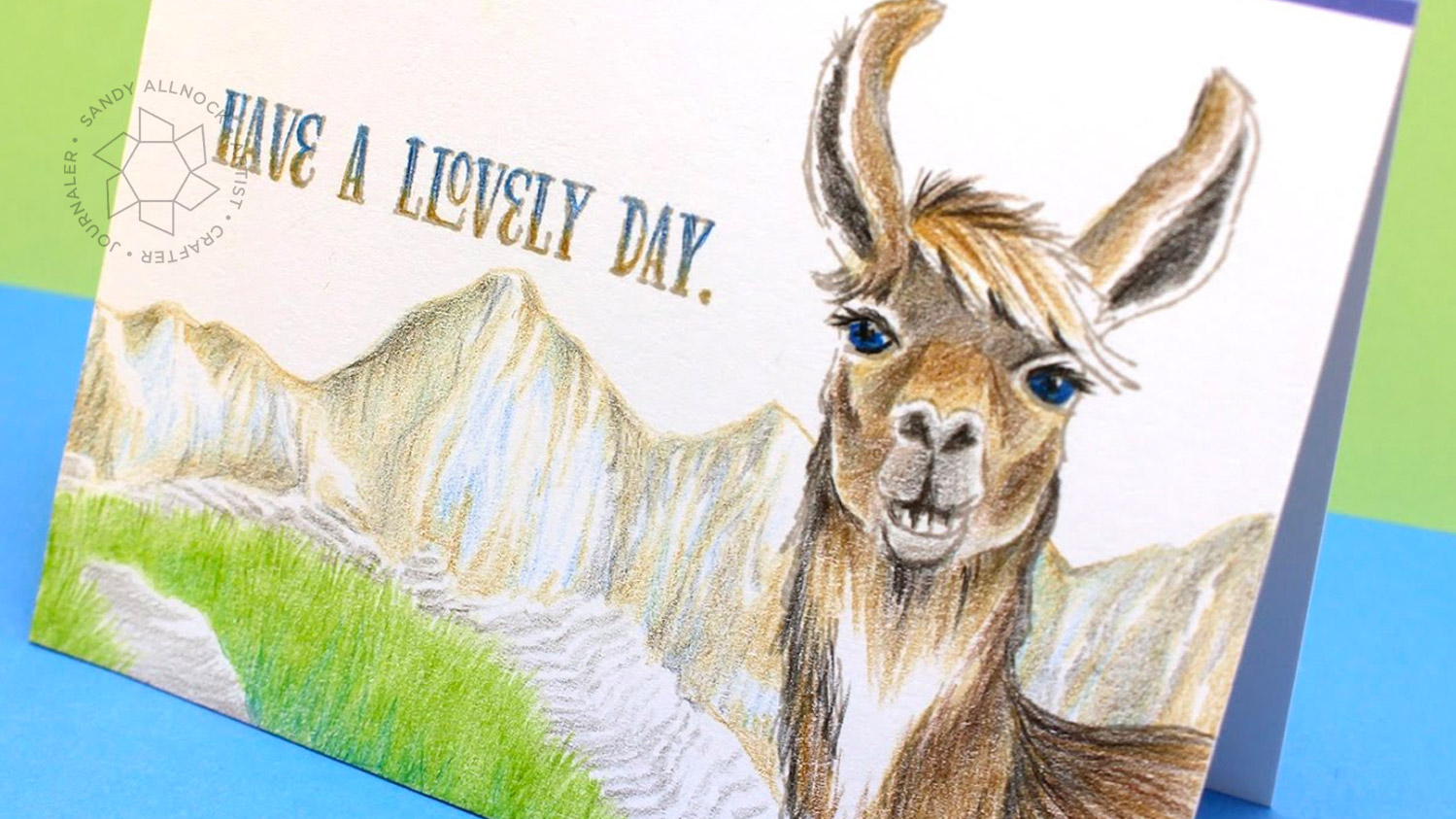 Drawing a Llama in Machu Picchu colored pencil Sandy Allnock