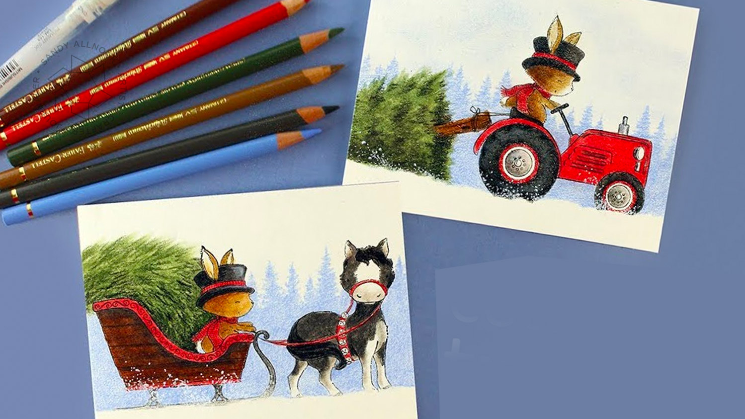 Colored Pencil Christmas Tree Farm Sandy Allnock