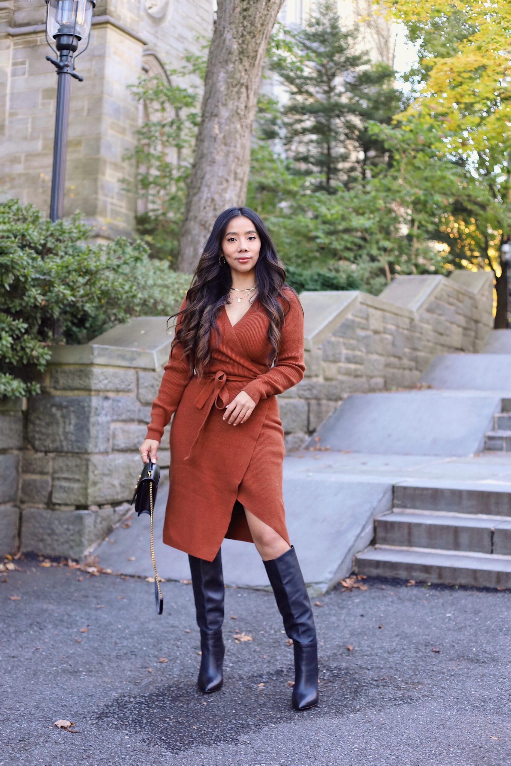 Fall Style Midi Wrap Sweater Dress and Boots 🍂🍁 Sandy Wears It