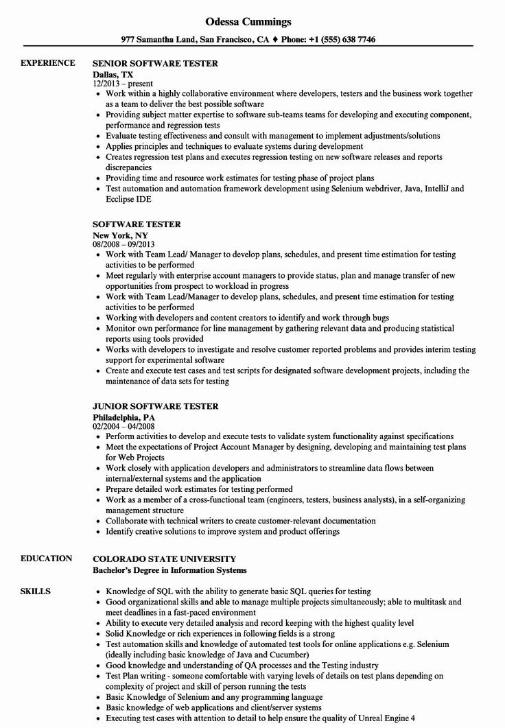 Entry Level Qa software Tester Resume Sample