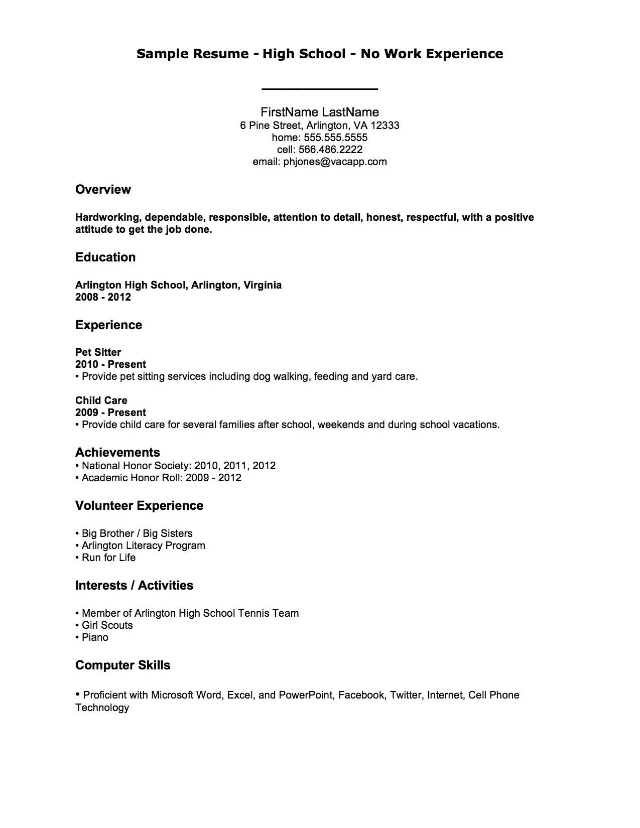Basic Resume No Experience At Resume Examples