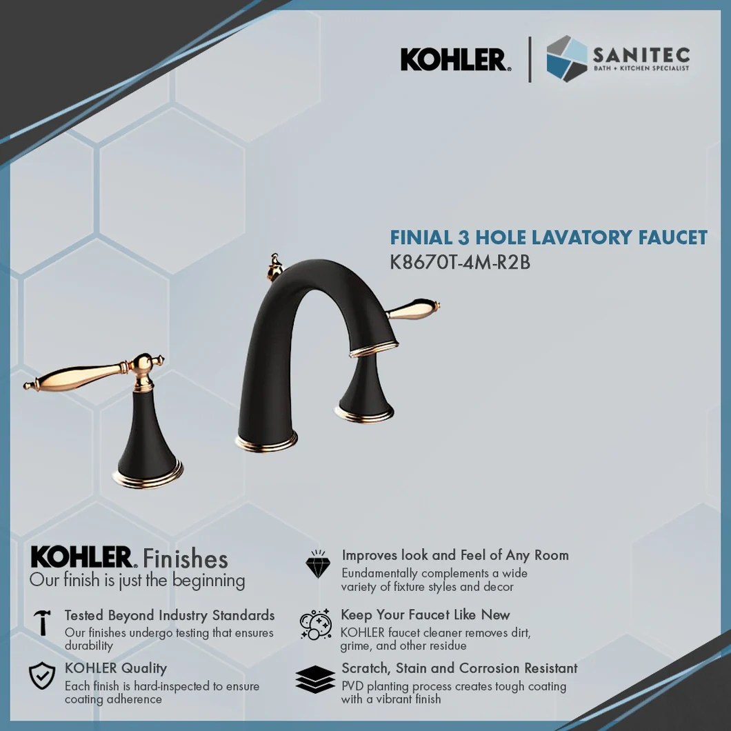 Kohler Finial 3 hole lavatory faucet K8670T4MR2B Sanitec Import