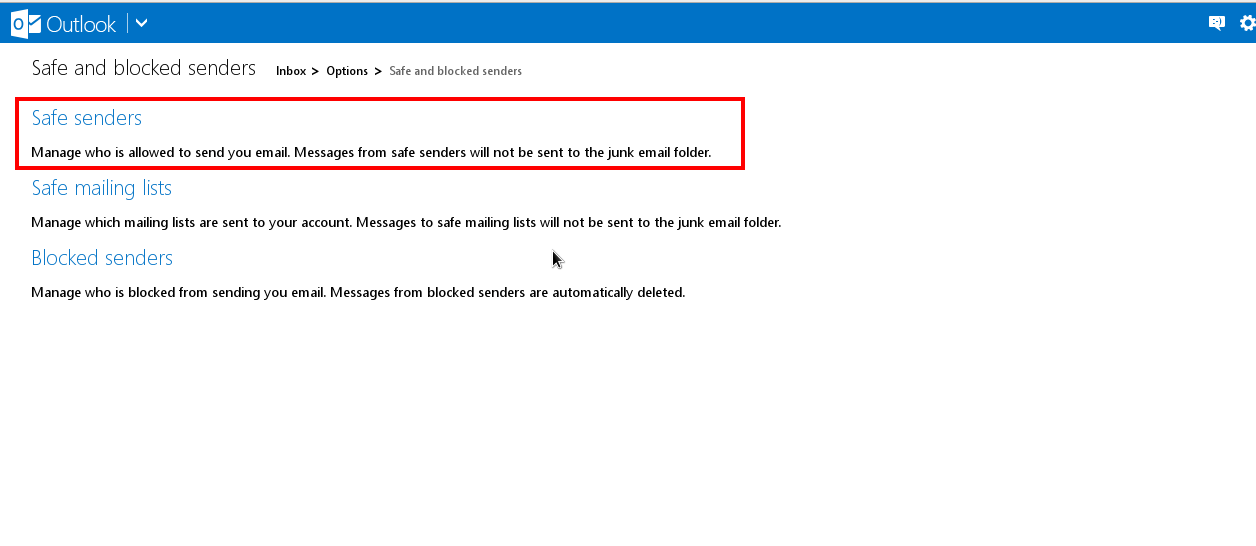 Whitelist email address in Hotmail ( Outlook )