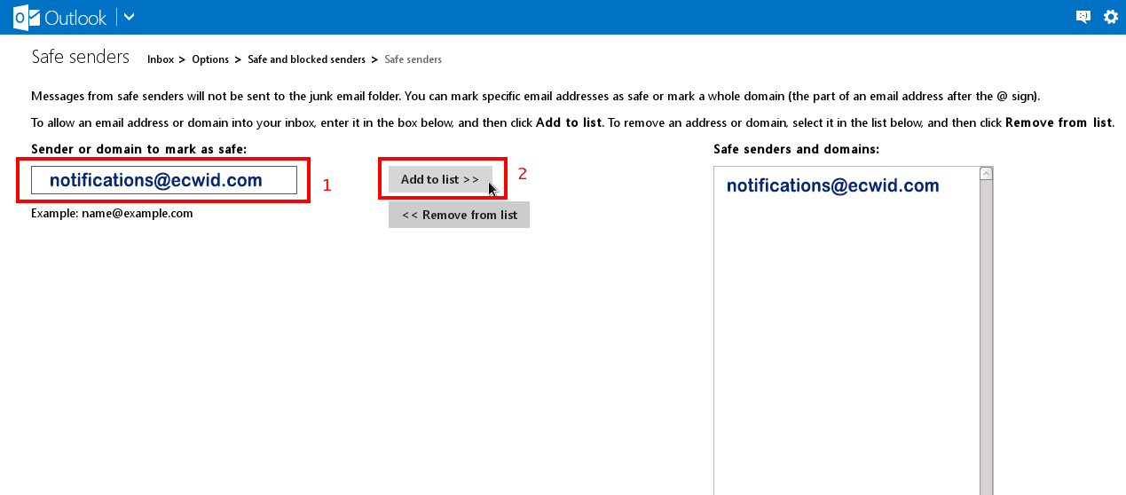 Whitelist email address in Hotmail ( Outlook )
