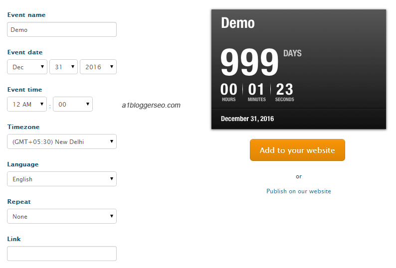 Add Free Countdown Clock Widget for Blogger/site