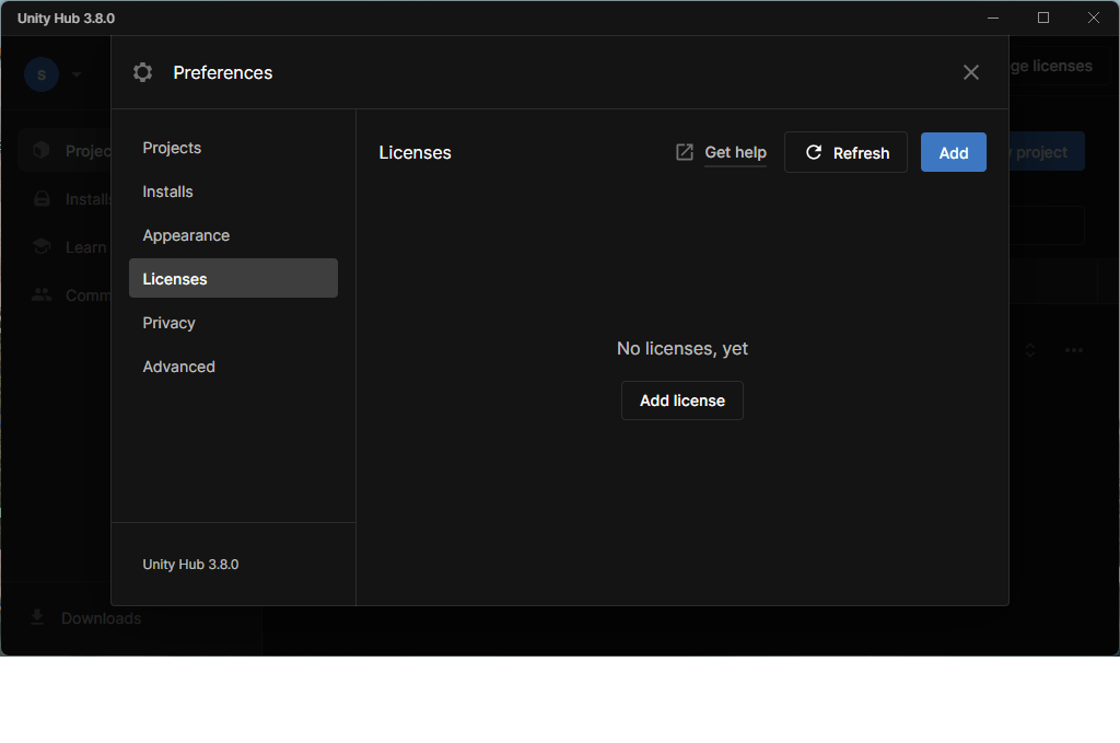 Unity Hubで個人開発ライセンスを追加できない