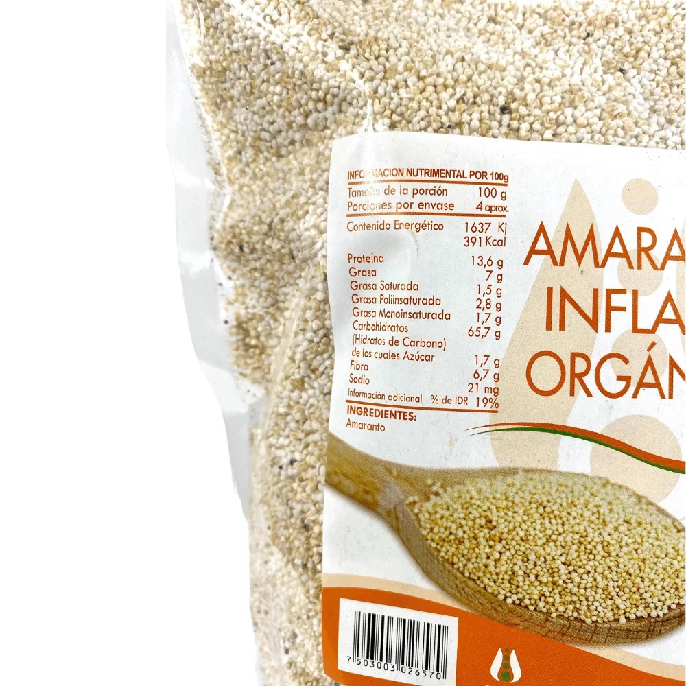 Amaranto Inflado Orgánico bolsa 350 g. Sanomundo