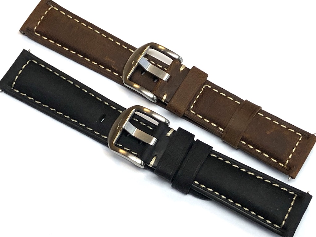 Genuine Leather Padded Watch Strap 19mm 20mm 22mm with Contrasting