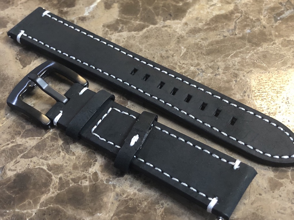 Genuine Leather Padded Watch Strap 19mm Black with Black PVD Buckle Sansom Watches, Rolex