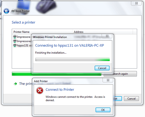 Windows 7 não conecta impressoras de rede “Connect To printer Windows