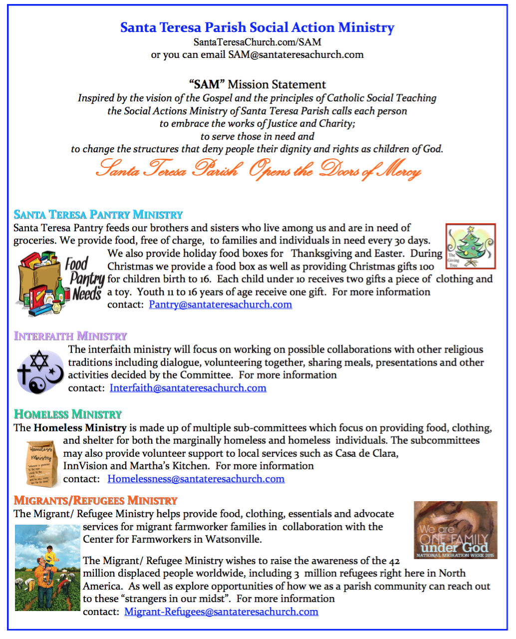 Social Action Ministries Santa Teresa Catholic Church