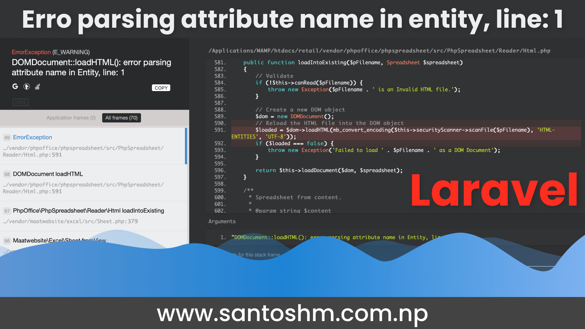 DOMDocumentloadHTML() error parsing attribute name in Entity, line