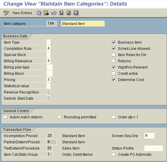Configuration of Sales Document Item Category