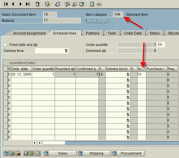 Doc Type, Item category and Schedule Line Category in a Sales Order