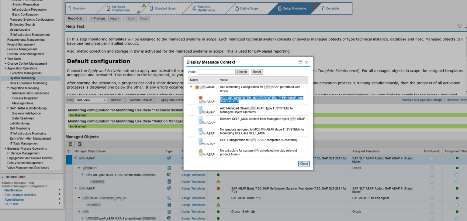 SAP Solution Manager 7.2 System Monitoring Error RCA_SETUP/SYSTEM_ID