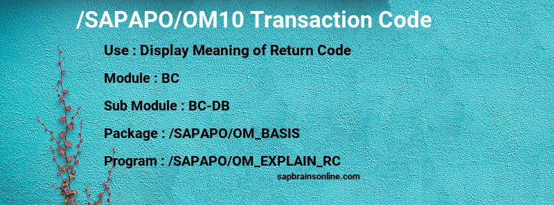 SAPAPO/OM10 SAP tcode for - Display Meaning of Return Code