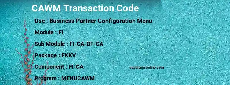 CAWM SAP tcode for - Business Partner Configuration Menu