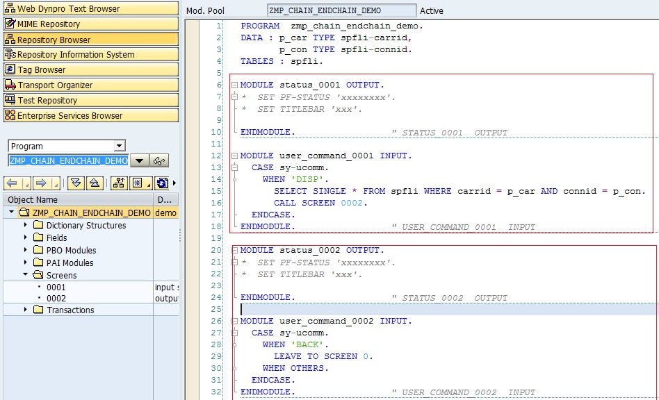 ChainEndChain In Module Pool SAPCODES