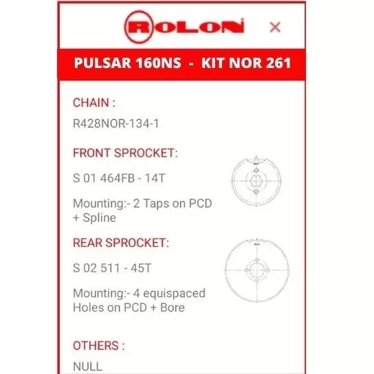 Pulsar NS 160 Chain Sprocket Kit By Rolon Sapmotors