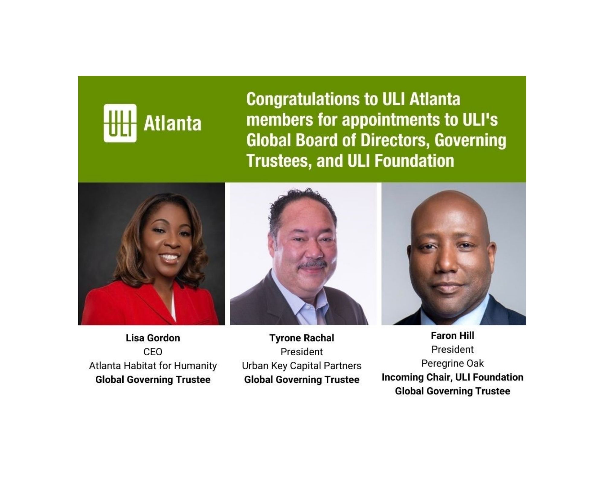 ULI New Members of the Global Board of Directors and Governing