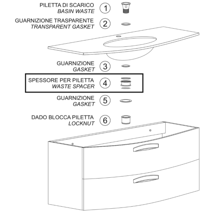 Basin Thickness; Set of washers for Glass Sink Sapphire Bath