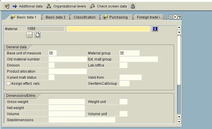 Creating Material master record using Transaction MM01 SAP Stack