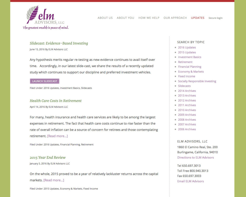 ELM Advisors website