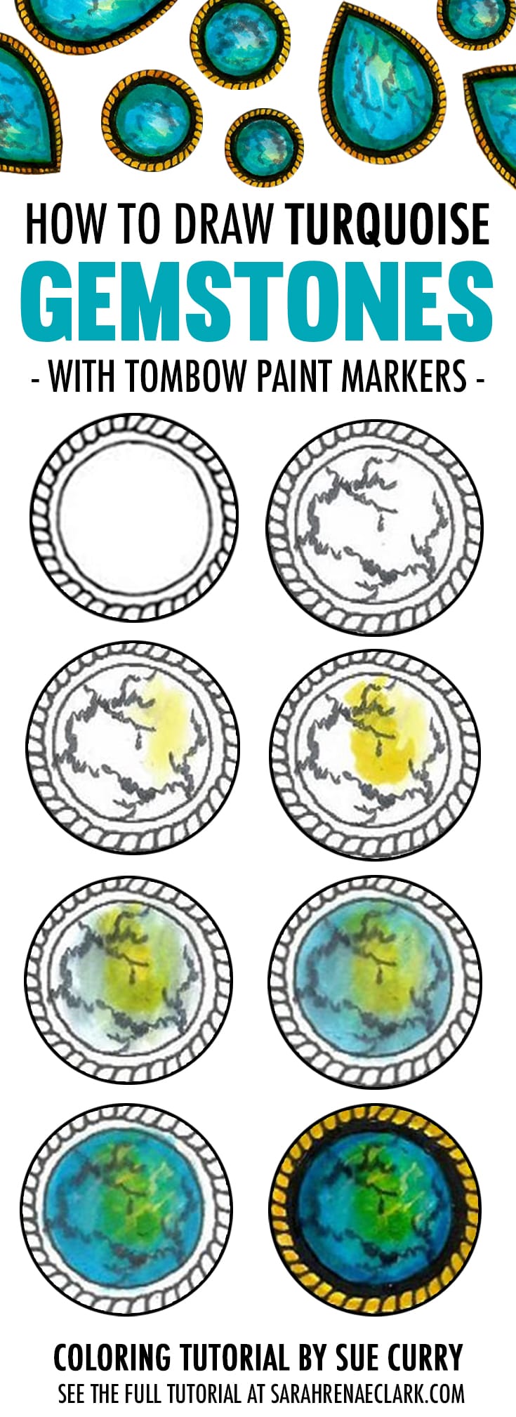 How to Draw Turquoise Gemstones with Tombow Paint Markers Adult