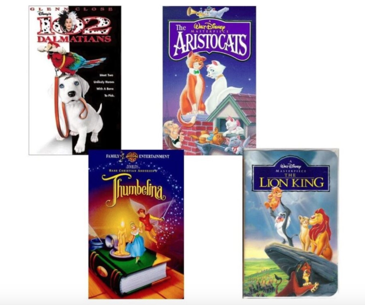4 CLASSIC VHS DISNEY MOVIES ALL MASTERPIECE, NEVER BEEN USED, and WORTH MONEY.
