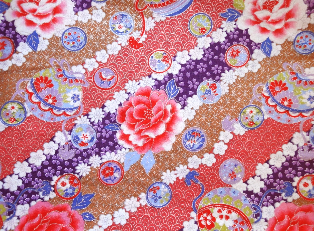 HJ2062 Colorful silver Japanese pattern peony botan flower mari cotton