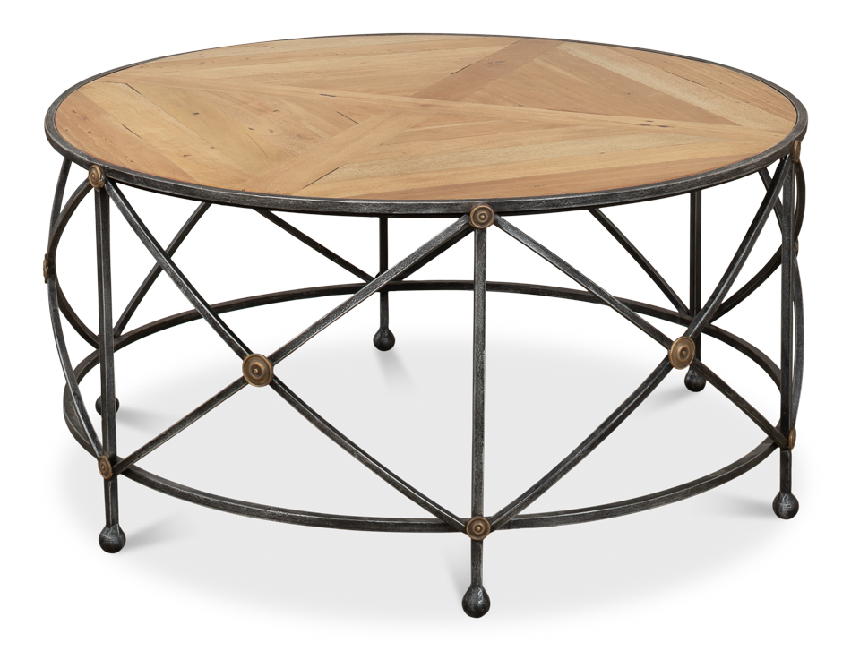 36" round Cocktail Coffee Table Solid walnut wood Old iron
