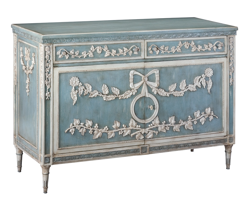 Sideboard Buffet in Antique French Blue & White Hand Carved