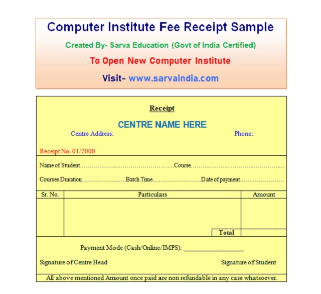 Fee Receipt Sample Training Institute
