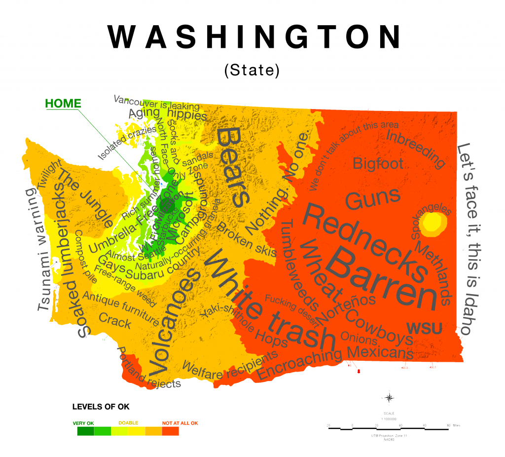 Map of Washington State stereotypes Sasha Trubetskoy