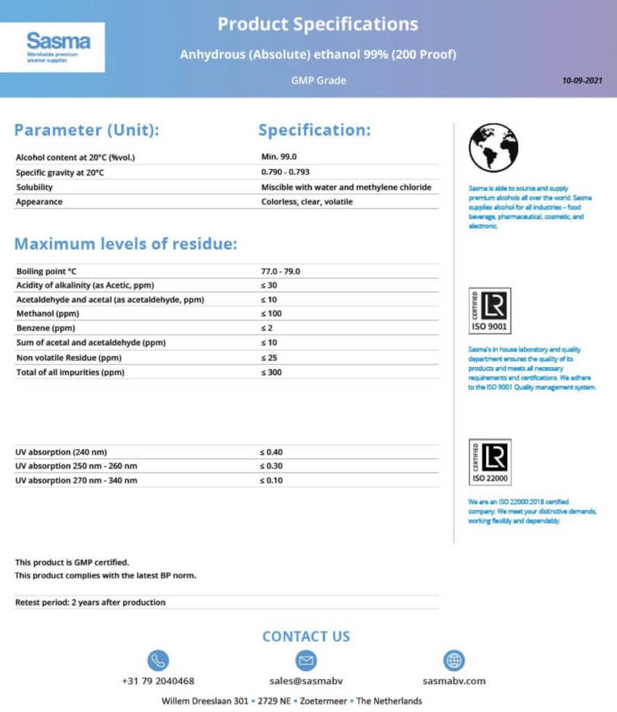 Ethanol Sasma premium alcohol suppliers