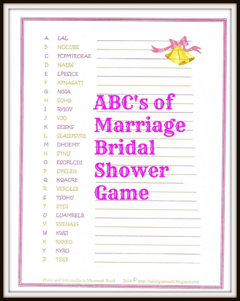 Freebie The ABC's of Marriage Bridal Shower Game