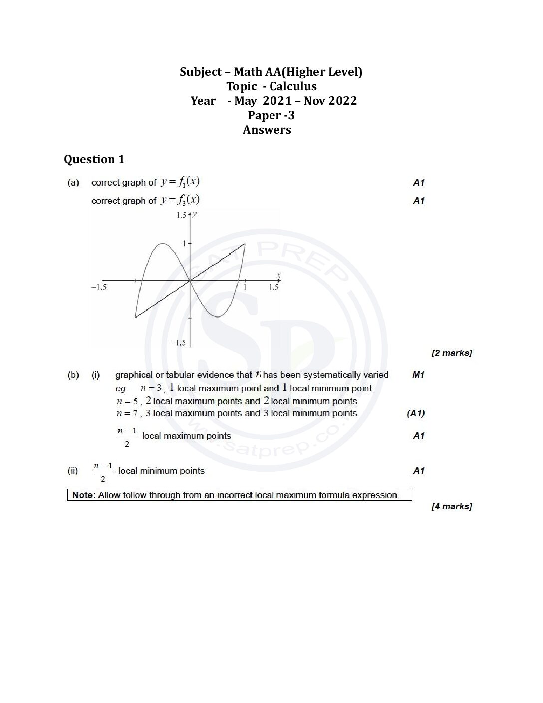 Topic wise IBDP Math AA HL Past Paper 3 Calculus Answer SAT PREP