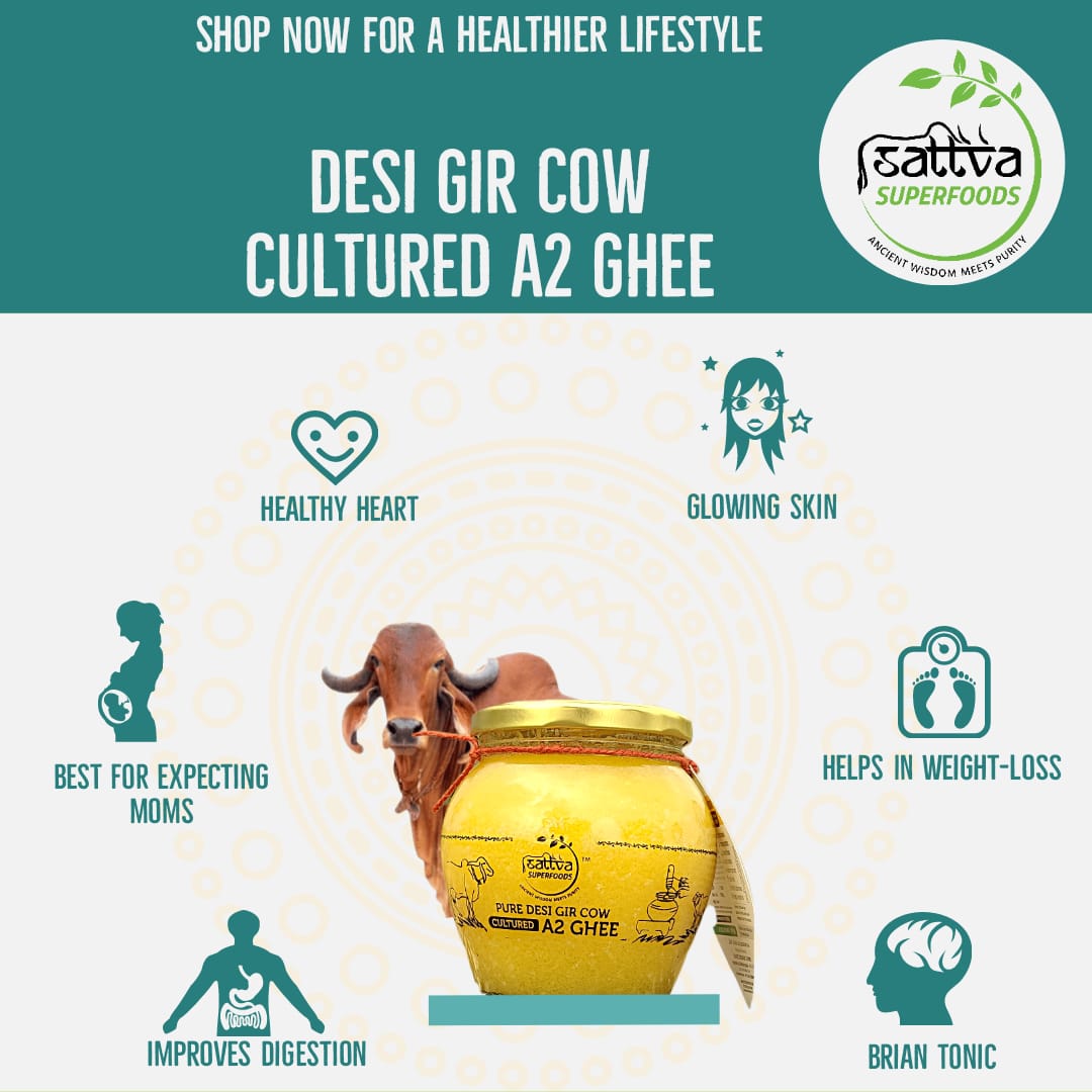 Desi Gir Cow A2 Ghee Cultured & Pure 1000gm Sattva Super Foods