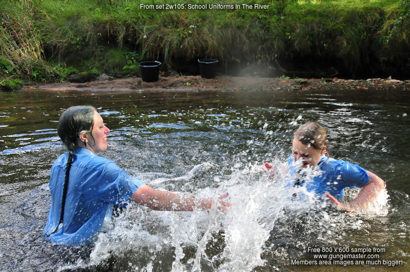 School Uniforms In The River Purity and Felicity give each other a