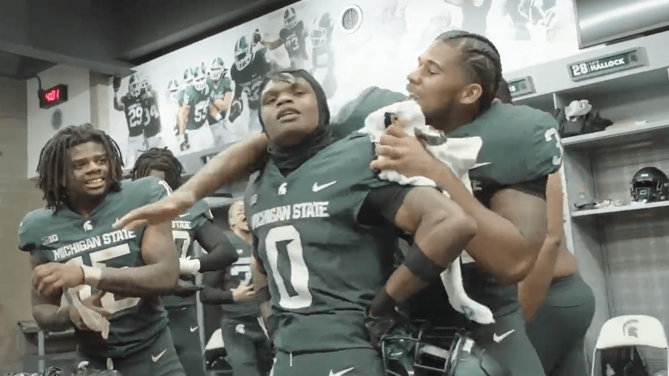 Michigan State's locker room celebration was hyped up after rivalry win