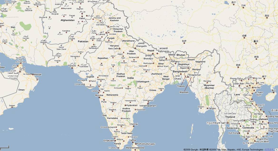India Map In China Google Map Of China And India
