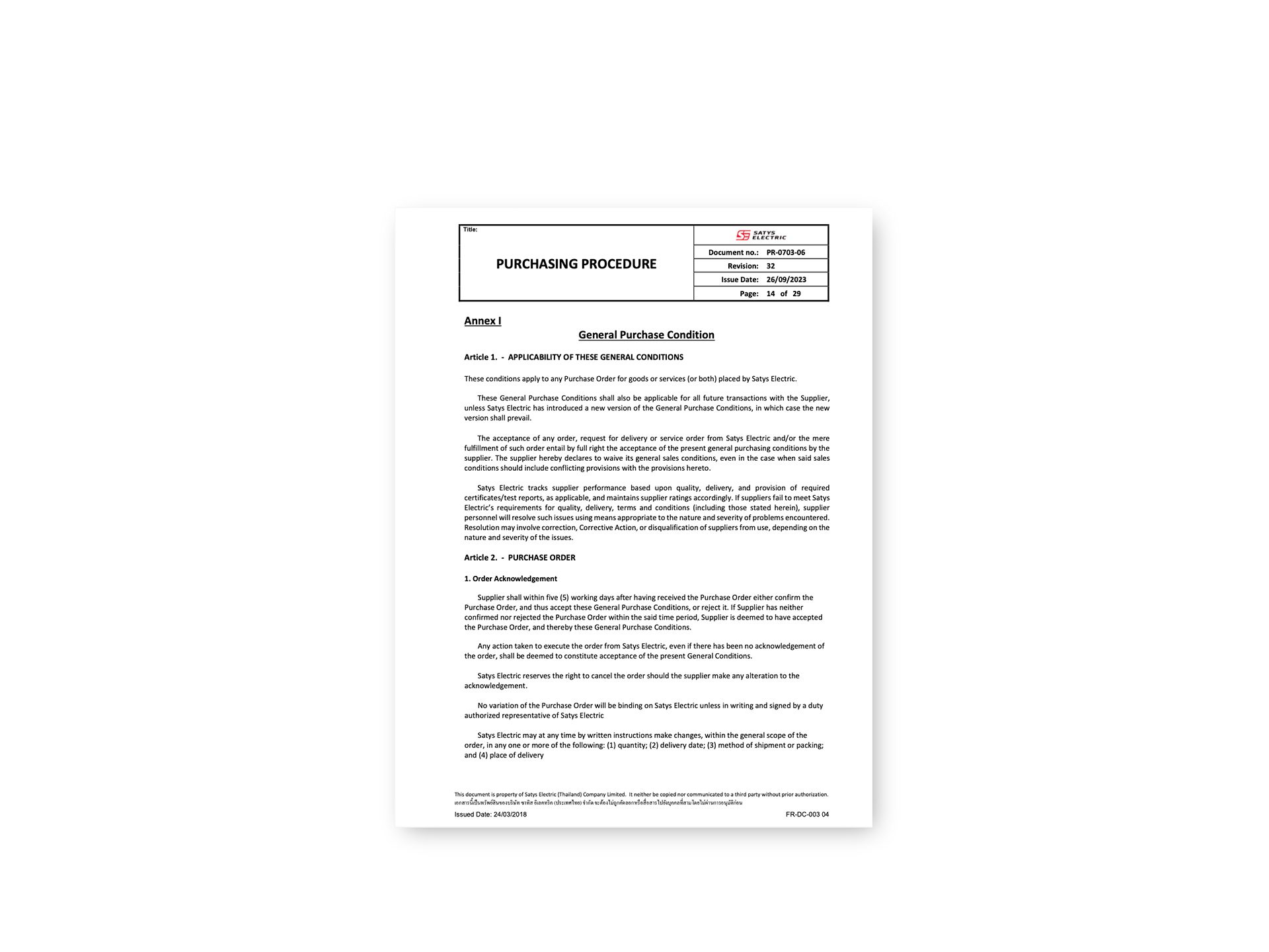 Vendor Portal Satys Electric