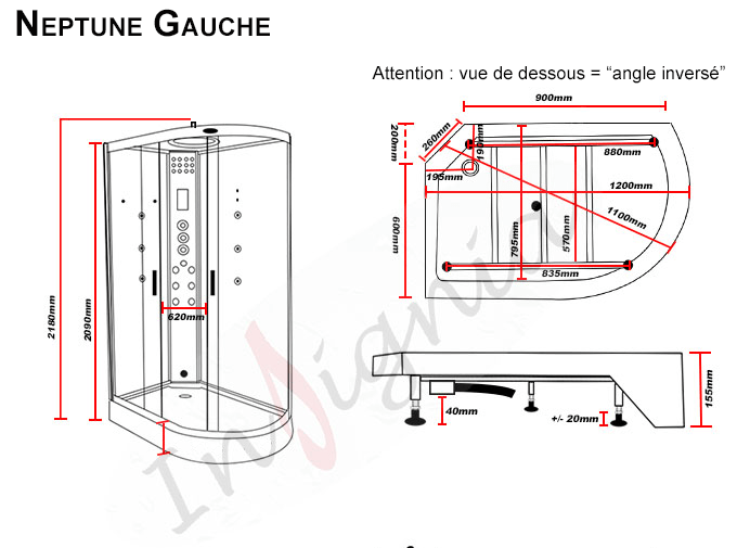 Cabine de douche Hammam Insignia NEPTUNE GAUCHE 80x120