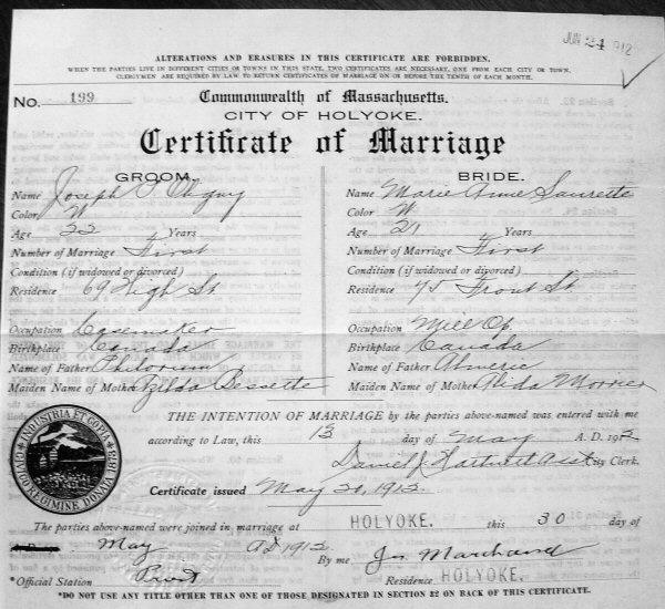 Marriage Records Saurette and Oligny Genealogy