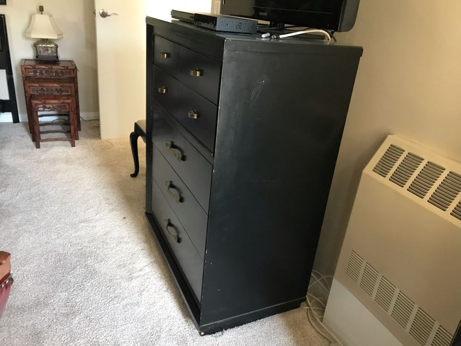 Vintage MidCentury Black Wooden Chest Of Drawers 5Drawer Dresser