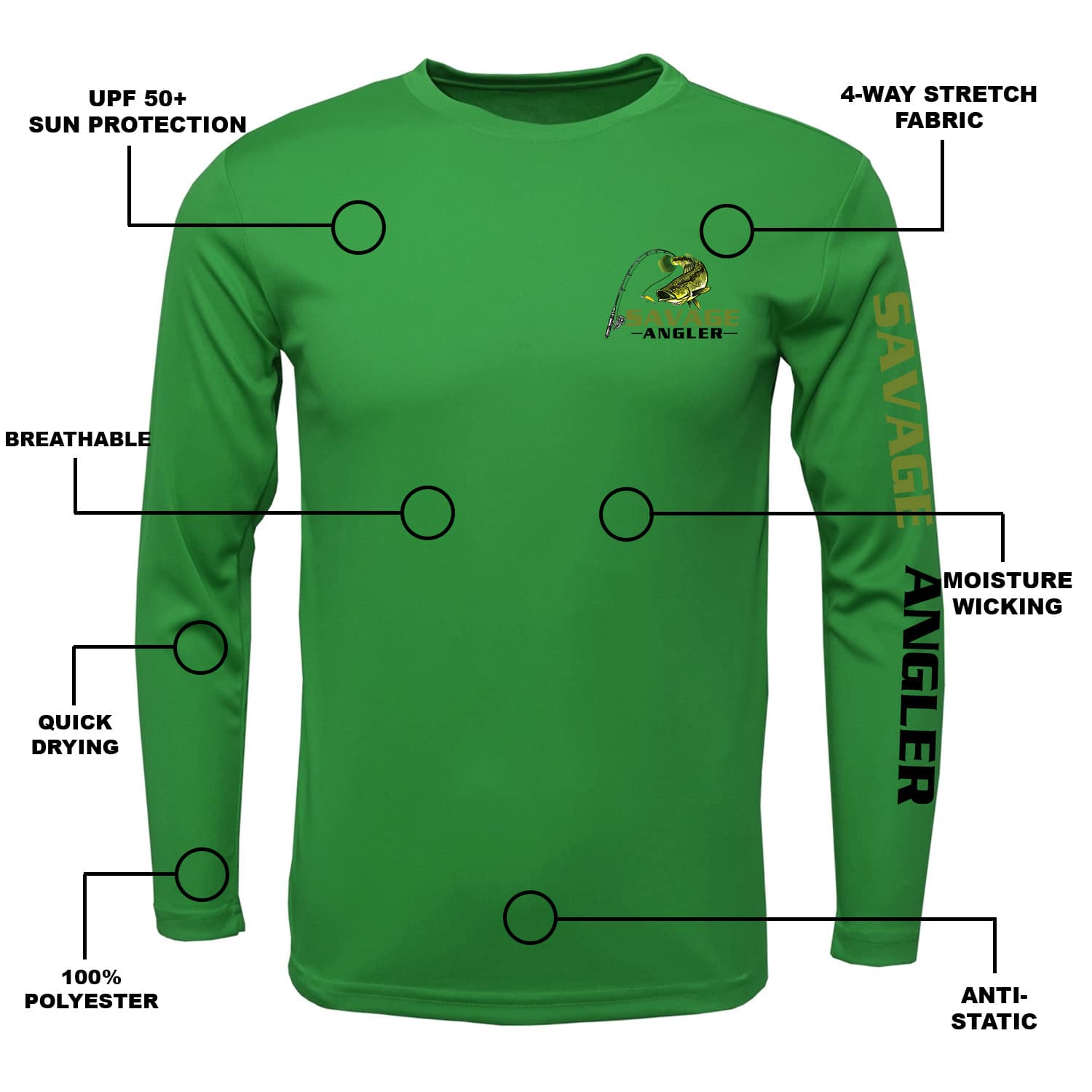 Savage Angler Bass Series Men's Long Sleeve Performance Fishing Shirt