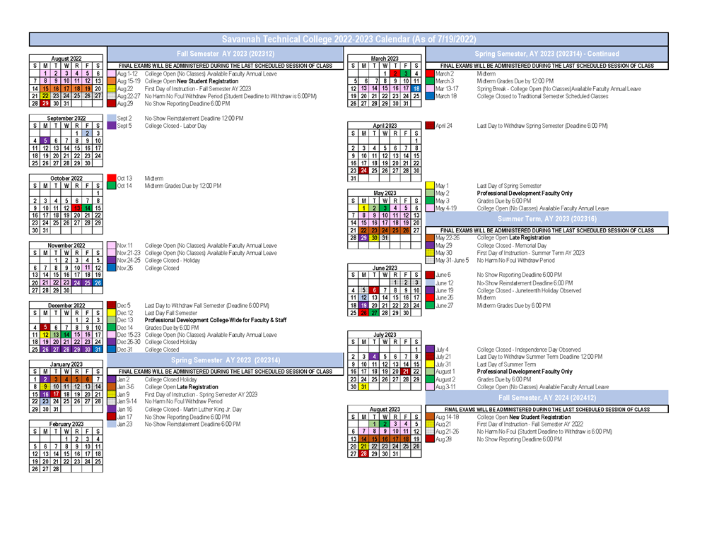 Savannah Technical College 20222023 Academic Calendar