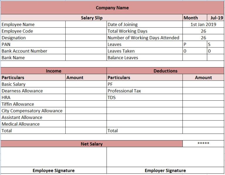 Top Salary Slip Format in Excel Word PDF Download Payslip Now