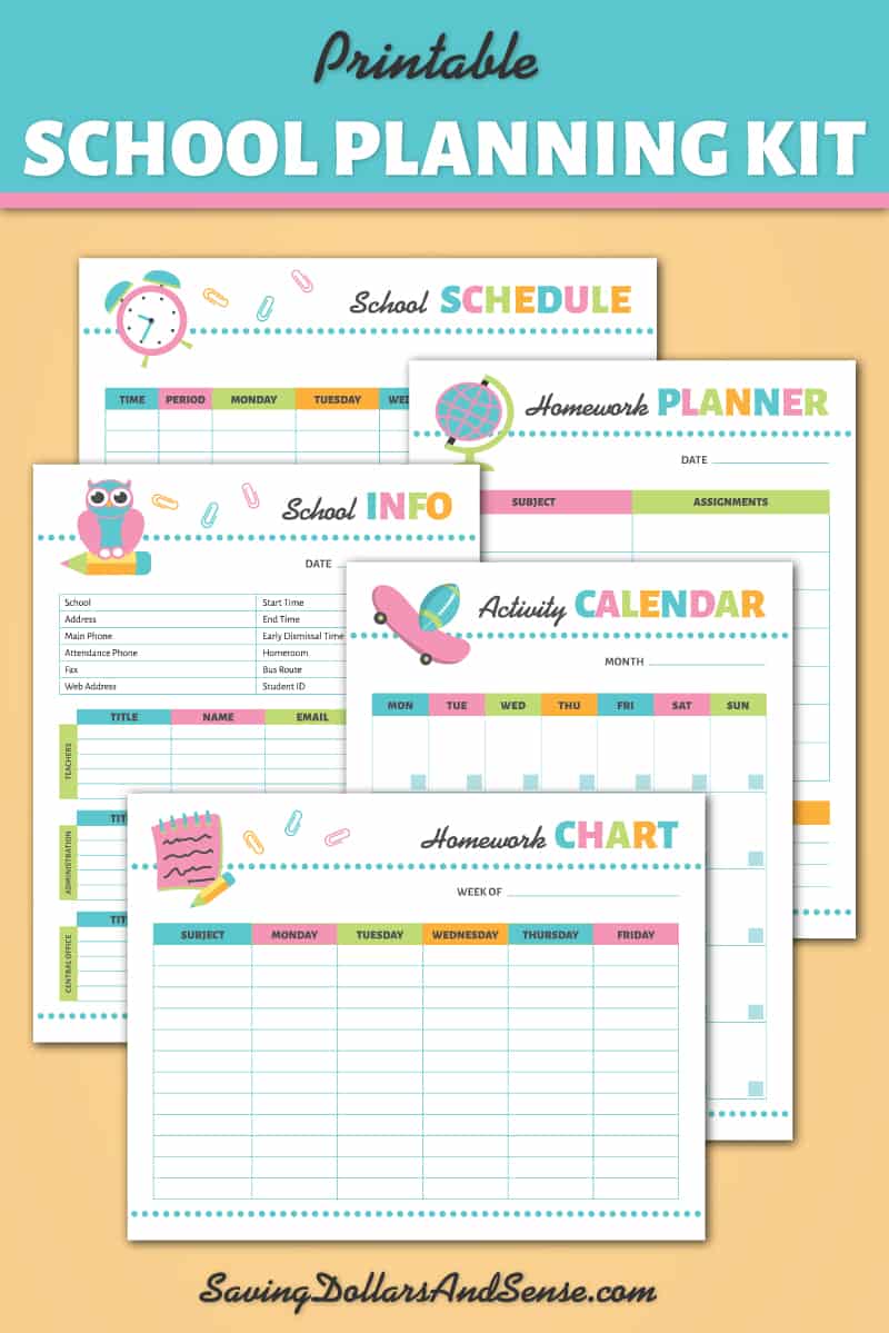 Printable School Planning Kit Saving Dollars and Sense